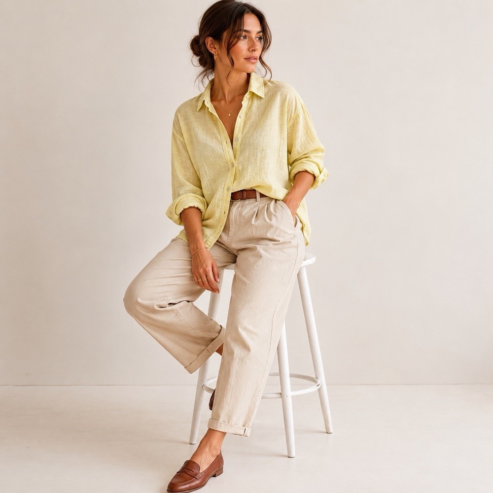 Tahari 100% linen tunic button front shirt lagenlook coastal women's Medium